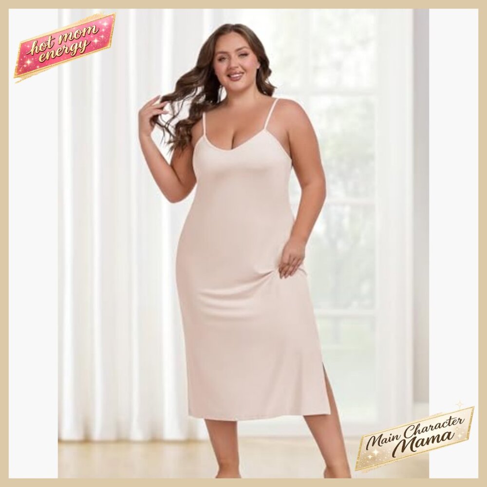 Elegant Full Slip Dress Adjustable Straps Slim Fit Recycled Material Plus Size - Picture 4 of 6